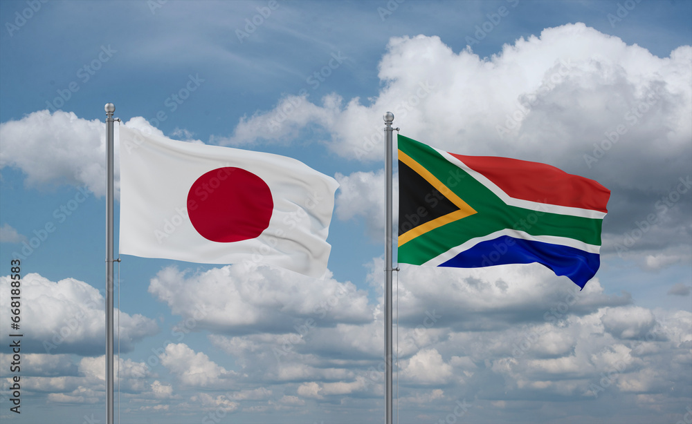 Naklejka premium South Africa and Japan flags, country relationship concept