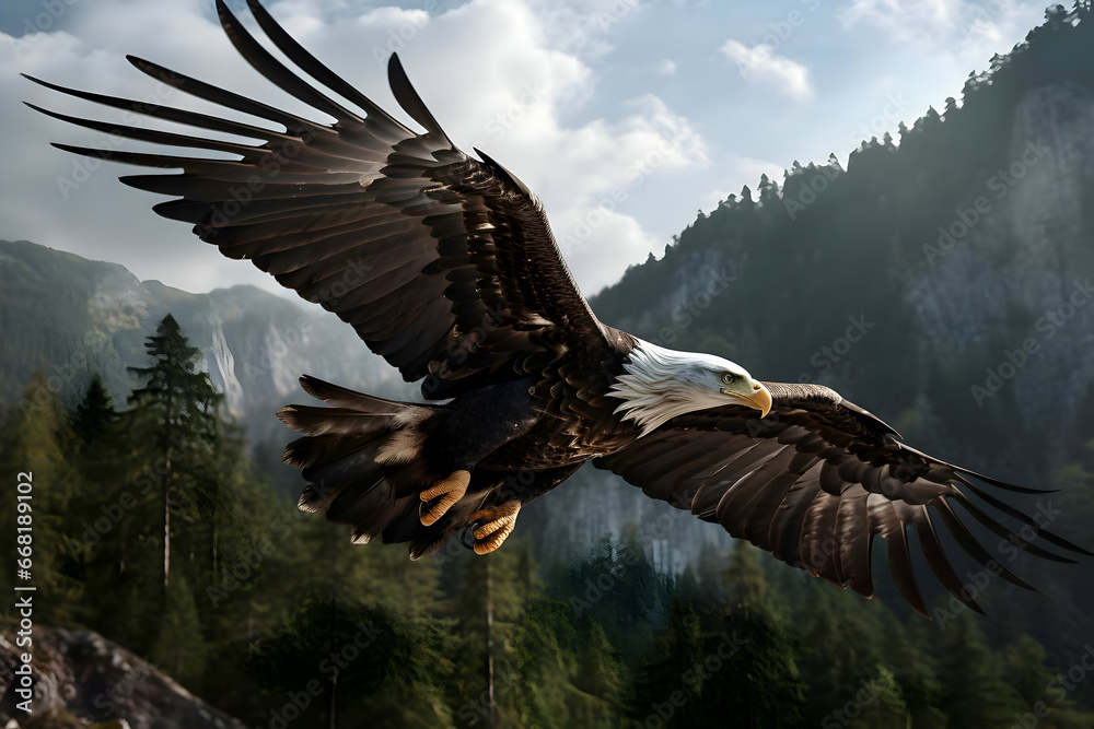 Photo of eagle over the forest. High quality Photo of eagle over the forest. High quality