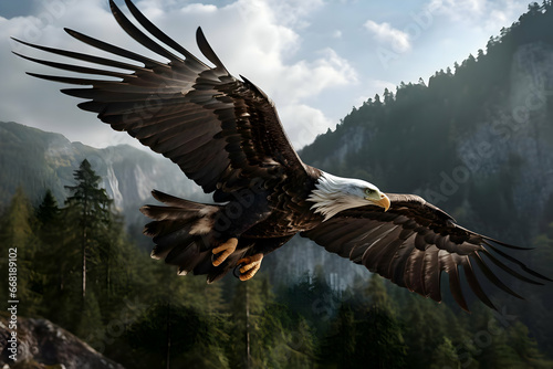 Photo of eagle over the forest. High quality