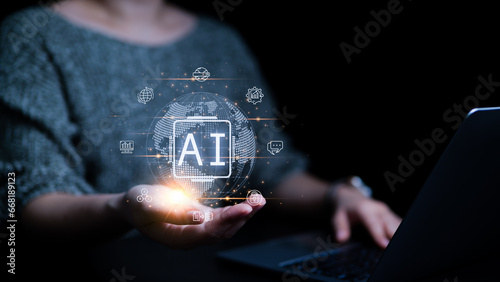 Ai, the concept of artificial intelligence use analytics, automation, and an autonomous brain. big data management, global computer connection information intelligent technology, Ai tool learning,