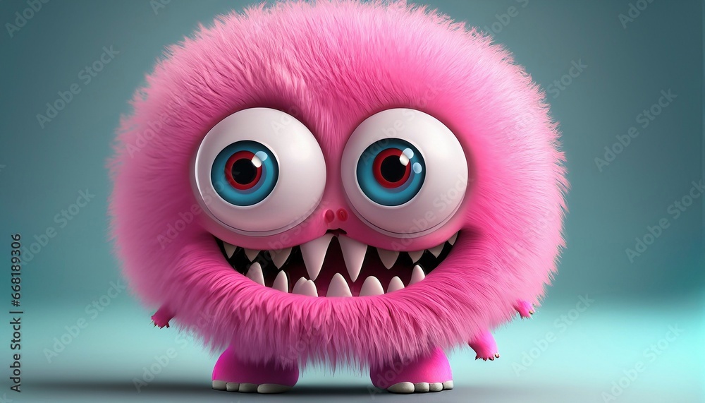 Kleines rundes Monster in pink mit riesigen Glubschaugen Kleines rundes Monster in pink mit riesigen Glubschaugen
