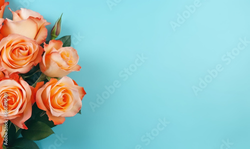 Lush arrangement of orange-pink roses.