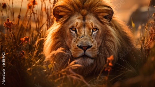 Lion in the grass wallpaper © Ahtesham