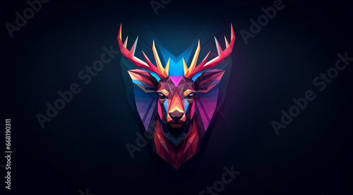  deer in polygons and colors with horns, in the style of linear forms and symmetrical grid
