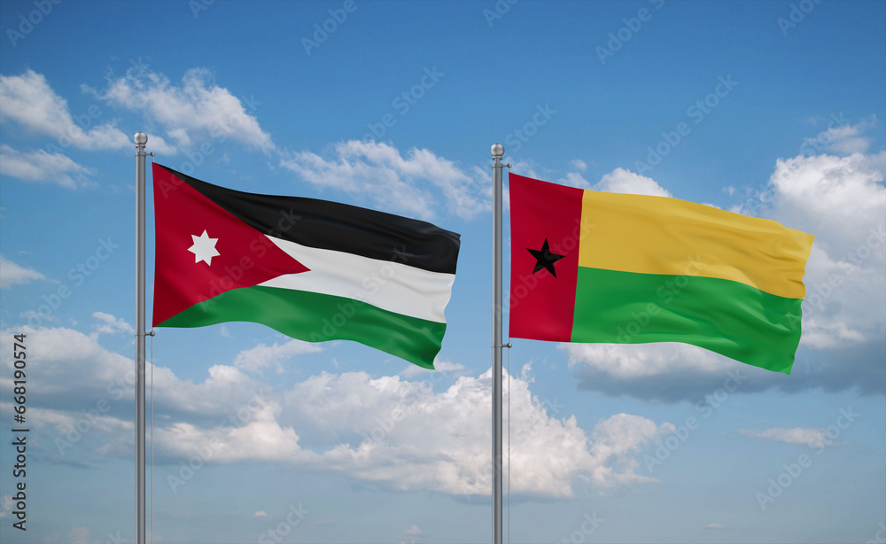 Guinea-Bissau and Jordan flags, country relationship concept Guinea-Bissau and Jordan flags, country relationship concept