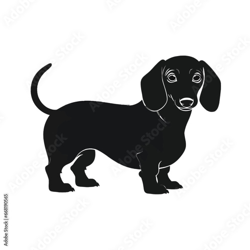 Black silhouette of dog, dachshund on white background.