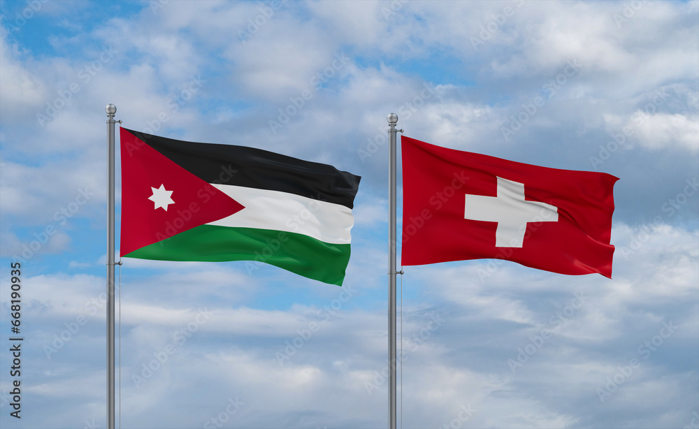 Switzerland and Jordan flags, country relationship concept