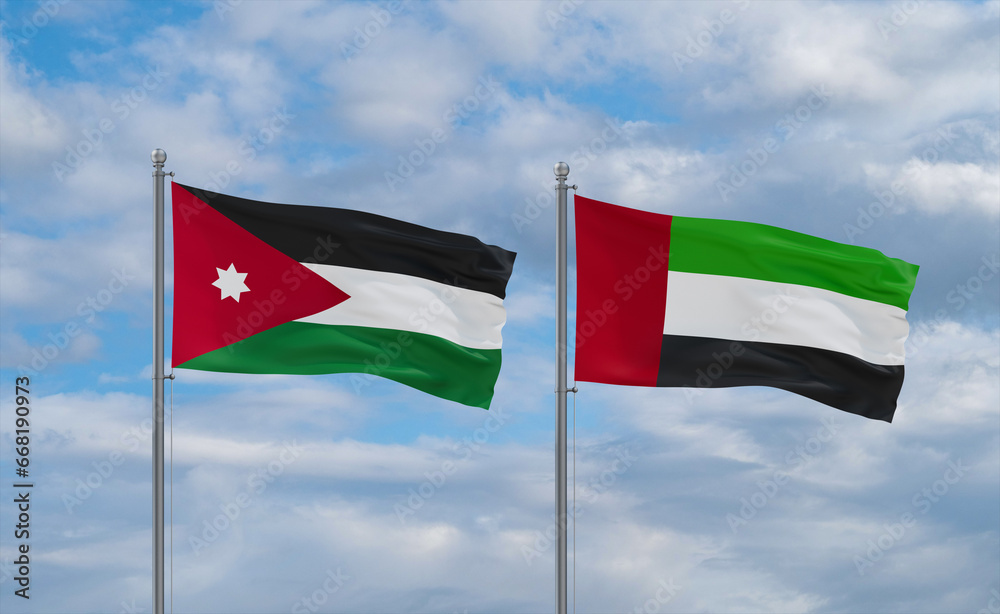UAE and Jordan flags, country relationship concept UAE and Jordan flags, country relationship concept