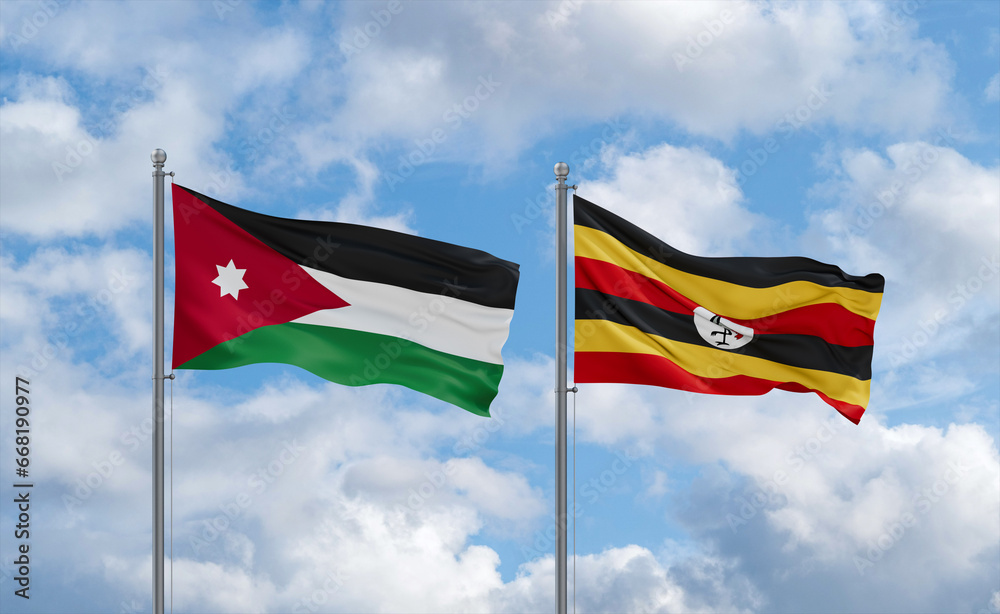 Uganda and Jordan flags, country relationship concept Uganda and Jordan flags, country relationship concept