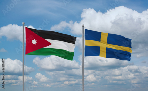 Sweden and Jordan flags, country relationship concept