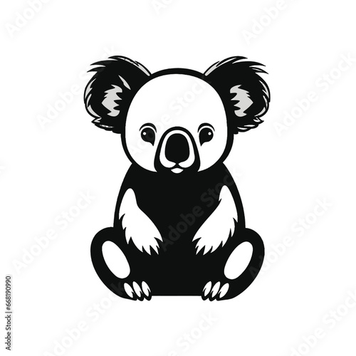 Black silhouette of a koala  panda on white background.