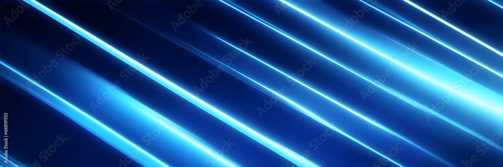 Abstract background with rays. Glowing diagonal lines on blue background banner.