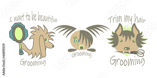 A set of logos with dogs and inscriptions suitable for the corporate identity of a grooming salon