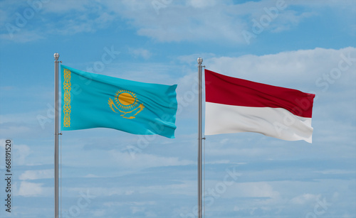 Indonesia and Kazakhstan flags, country relationship concept