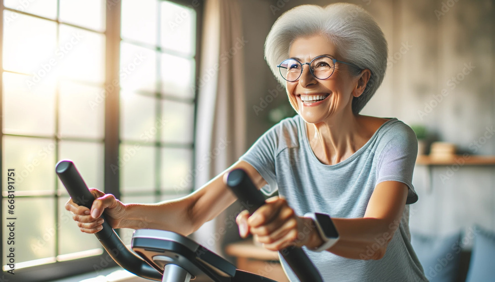 Obraz premium Active and Ageless: A Retired Woman's Fitness Journey