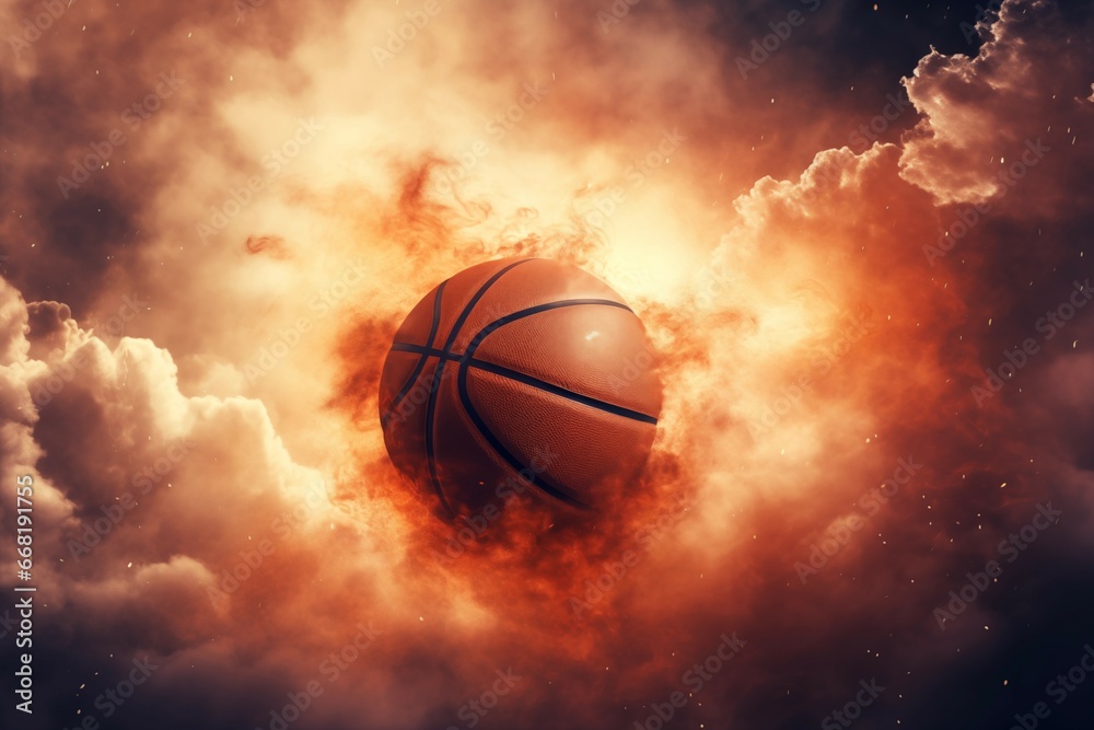 Obraz premium Basketball on fire. Generative Ai