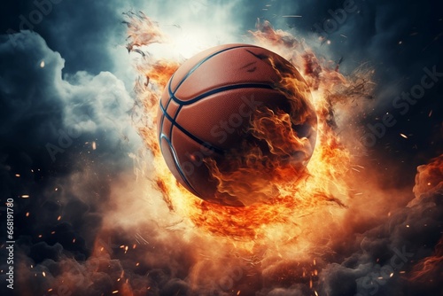 Basketball on fire. Generative Ai © Tijana