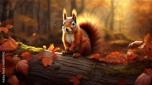 A squirrel nestled among the branches, nibbling on an acorn amidst the autumn leaves. © Ibraheem