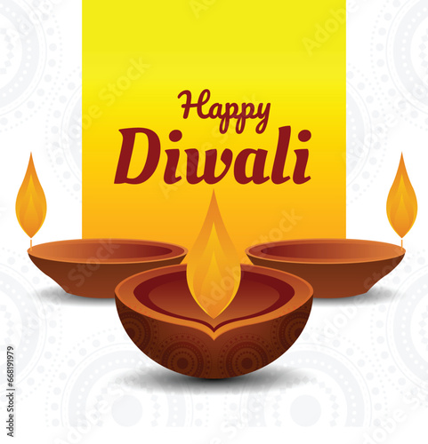 Happy diwali wish in white and yellow background