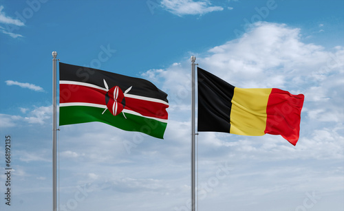 Belgium and Kenya flags, country relationship concept