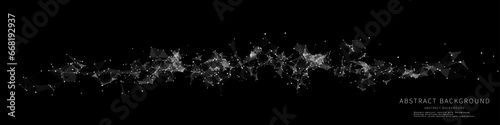 Abstract background chaotic graphs  from white  polygonal surface on dark. Technology wireframe helix concept in virtual space. Big Data. Banner for business, science and technology data analytics.