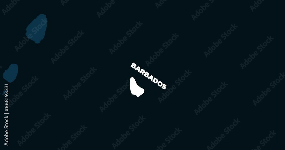 World Map Zoom In To Barbados. Animation in 4K Video. White Barbados Territory On Dark Blue World Map World Map Zoom In To Barbados. Animation in 4K Video. White Barbados Territory On Dark Blue World Map