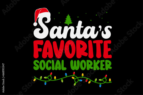 Santa's Favorite Social Worker Christmas T-Shirt Design