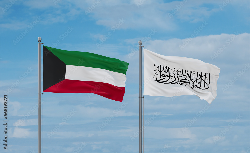 Kuwait and Afghanistan national flags, country relationship concept Kuwait and Afghanistan national flags, country relationship concept