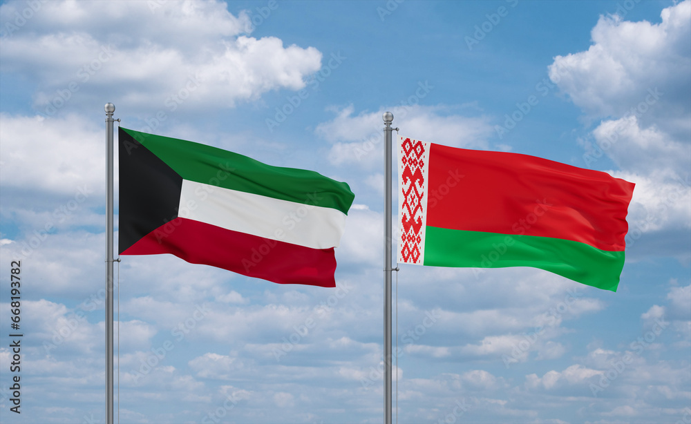 Belarus and Kuwait flags, country relationship concept Belarus and Kuwait flags, country relationship concept