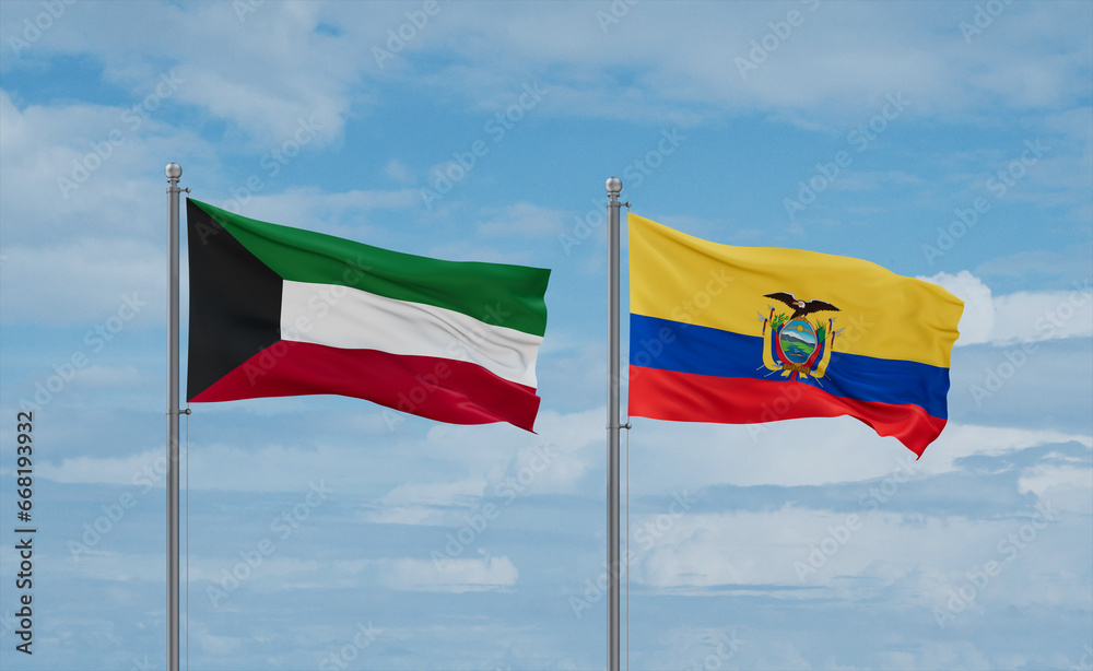Ecuador and Kuwait flags, country relationship concept
