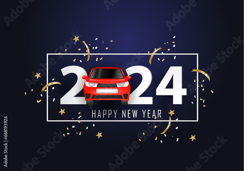 happy new year 2024. 2024 with red car
