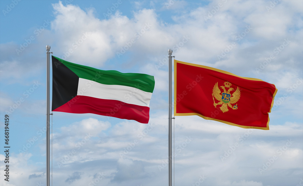 Montenegro and Kuwait flags, country relationship concept Montenegro and Kuwait flags, country relationship concept