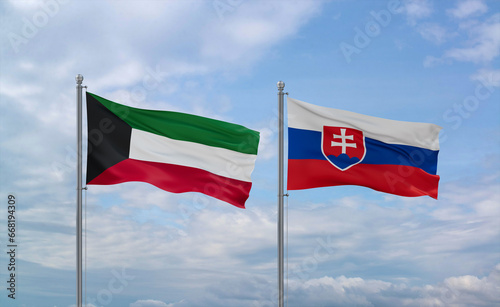 Slovakia and Kuwait flags, country relationship concept