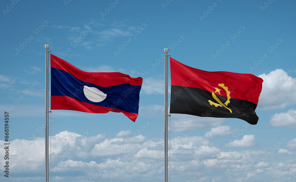 Laos and Angola national flags, country relationship concept Laos and Angola national flags, country relationship concept