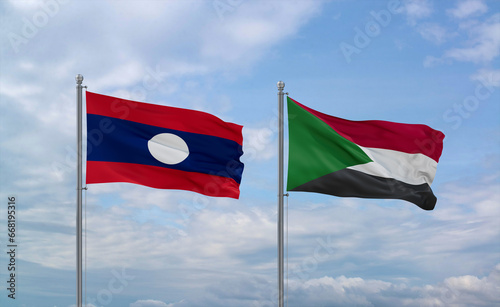 Sudan and Laos flags, country relationship concept photo