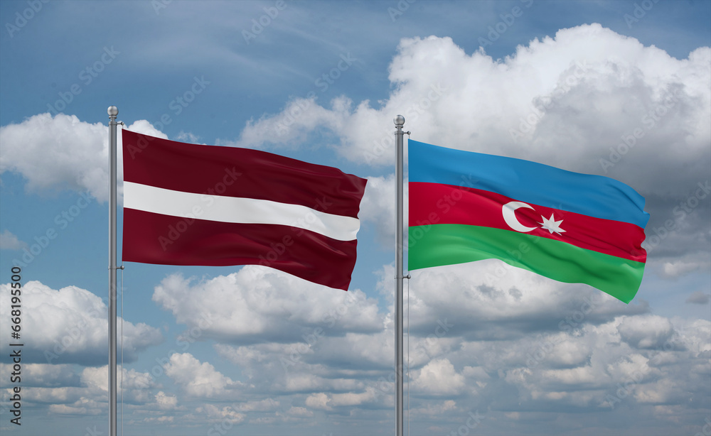 Azerbaijan and Latvia flags, country relationship concept Azerbaijan and Latvia flags, country relationship concept