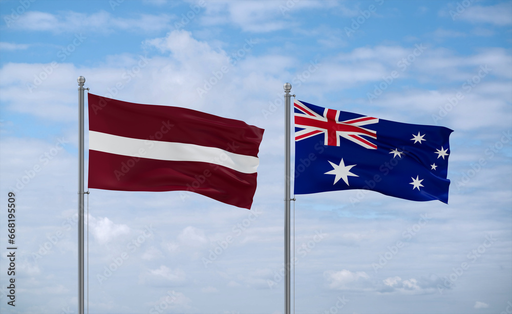Australia and Latvia flags, country relationship concept