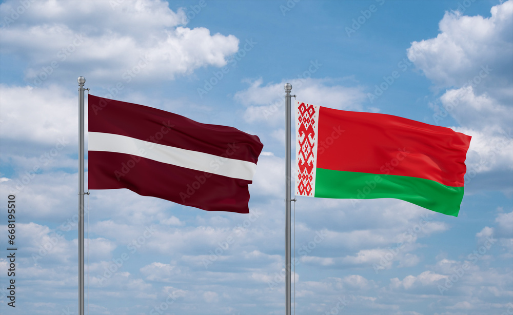 Belarus and Latvia flags, country relationship concept Belarus and Latvia flags, country relationship concept