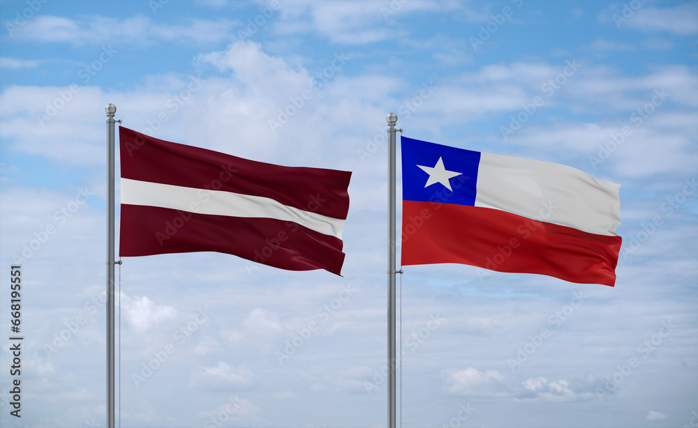 Chile and Latvia flags, country relationship concept Chile and Latvia flags, country relationship concept