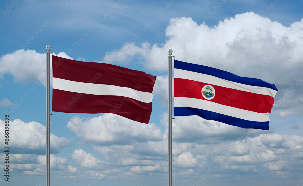 Costa Rico and Latvia flags, country relationship concept
