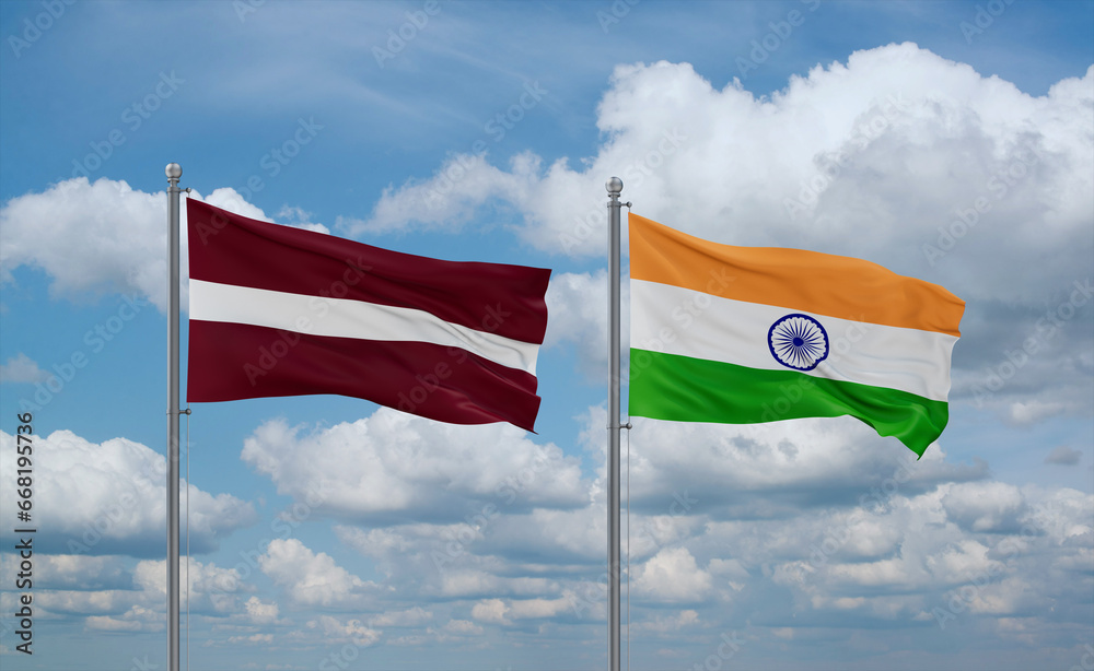 India and Latvia flags, country relationship concept India and Latvia flags, country relationship concept