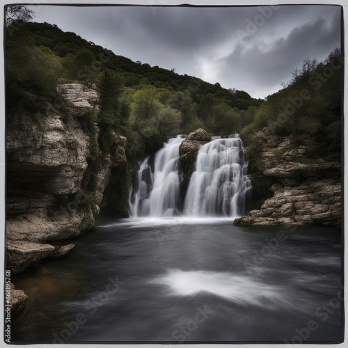 waterfall in autumn  - Created with Generative AI Technology