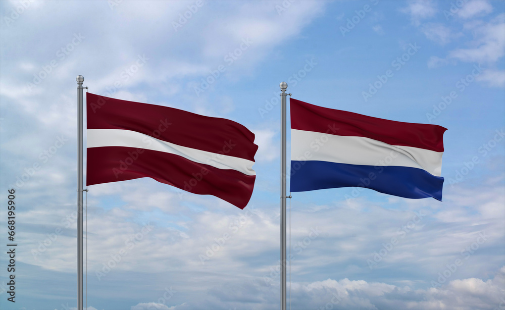 Netherlands and Latvia flags, country relationship concept Netherlands and Latvia flags, country relationship concept