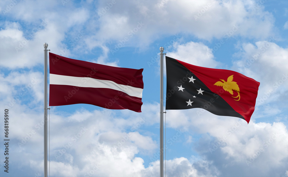 Papua New Guinea and Latvia flags, country relationship concept Papua New Guinea and Latvia flags, country relationship concept