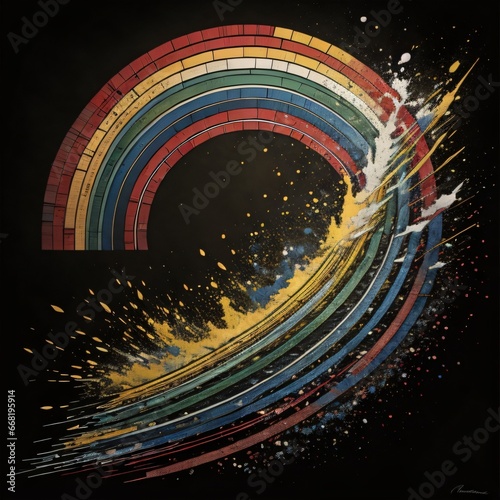 abstract painting rainbow on the black background. generative ai
