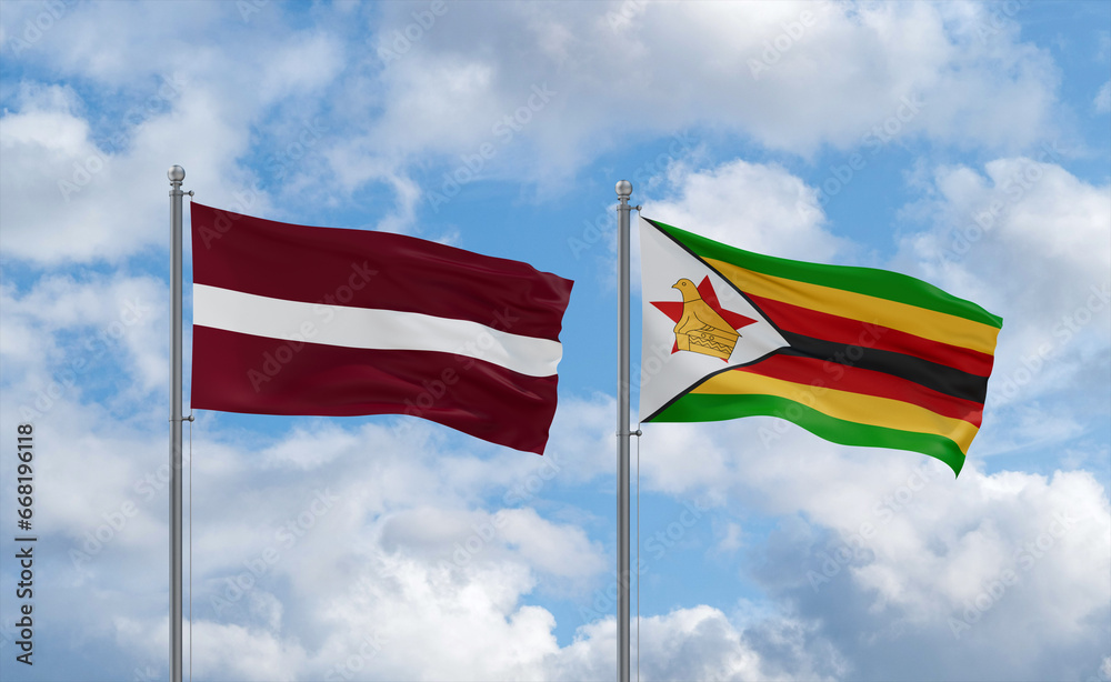 Zimbabwe and Latvia flags, country relationship concept Zimbabwe and Latvia flags, country relationship concept