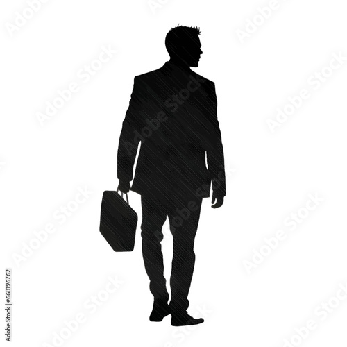 Black silhouette of a man with valise on white background.