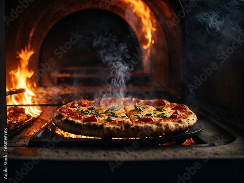 Individual piece of pizza inside an oven