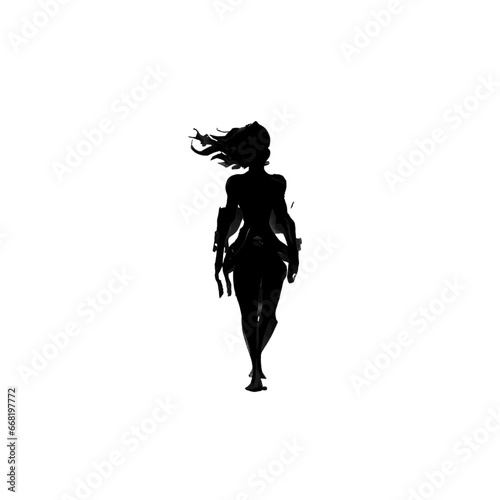 Black silhouette of a women on white background.
