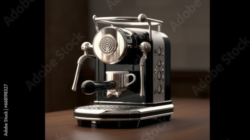 Designer espresso machine with frothing wand. AI generated